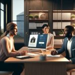 Reunión de negocio en oficina moderna.