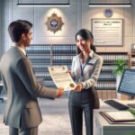 Entrega de certificado en oficina moderna.