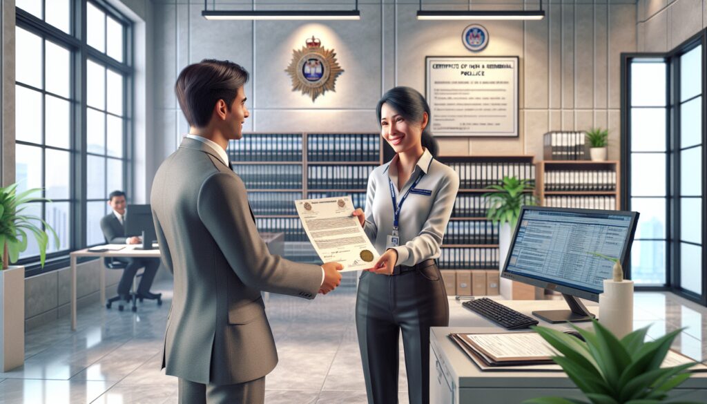 Entrega de certificado en oficina moderna.