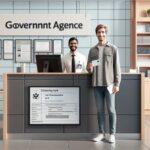 Hombre obteniendo identificación en oficina gubernamental.