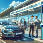 Inspección de vehículos y registro en progreso.