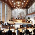 Sala de tribunal durante una sesión judicial.