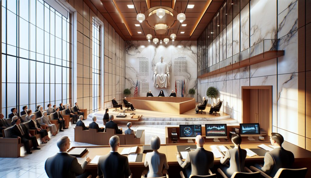 Sala de tribunal durante una sesión judicial.