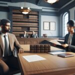 Abogados trabajando en una sala de reuniones un tribunal.