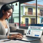 Mujer realizando un trámite en línea en su portátil.