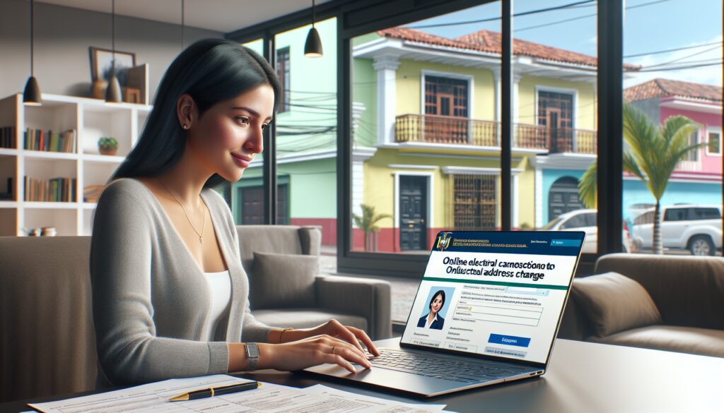 Mujer realizando un trámite en línea en su portátil.