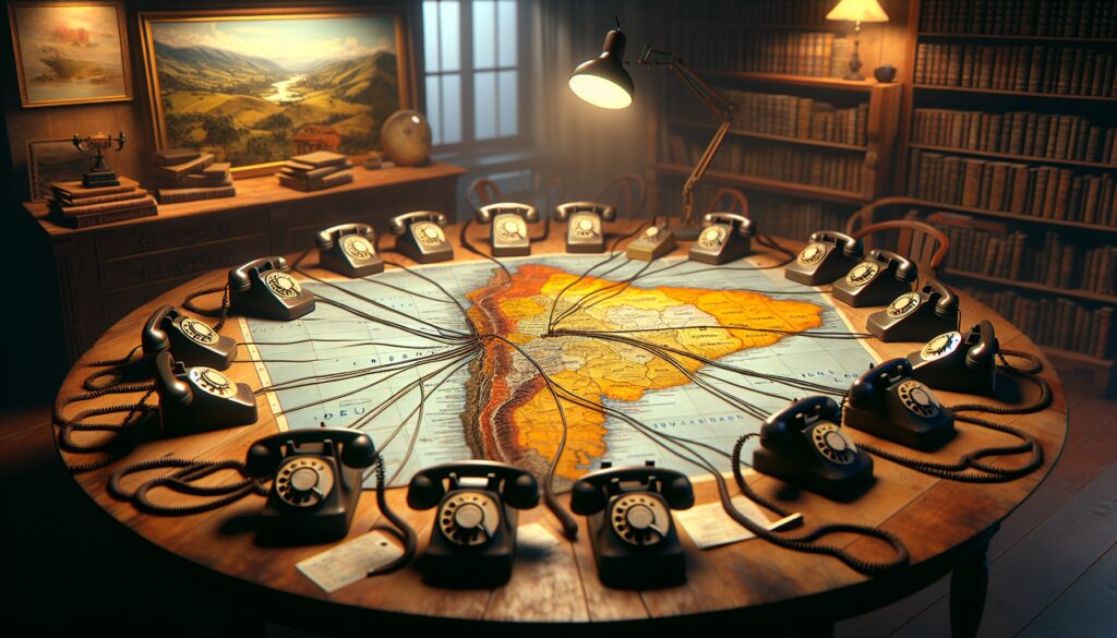 Teléfonos alrededor de un mapa de América del Sur.