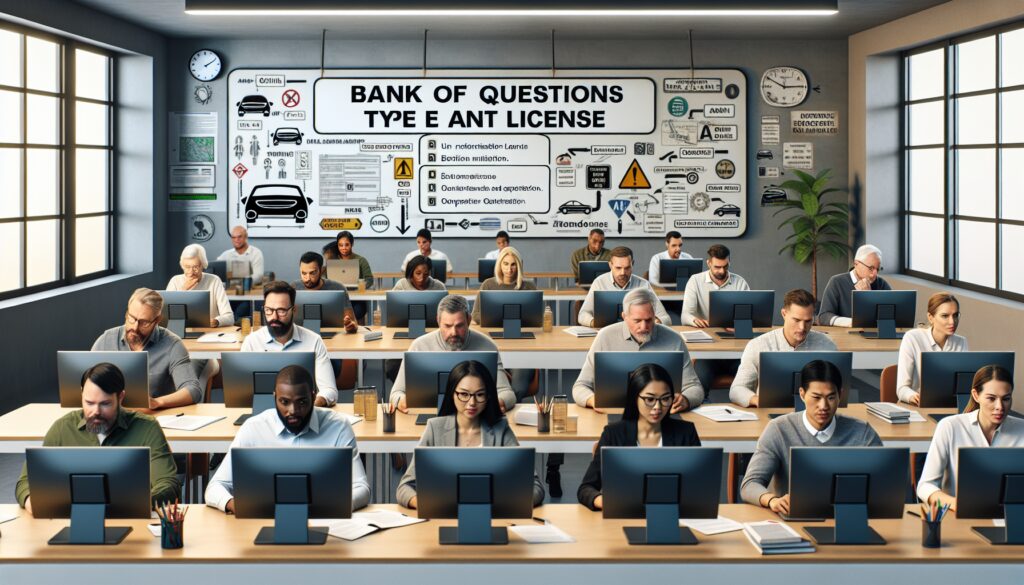 Personas realizando examen en aula, frente a ordenadores.