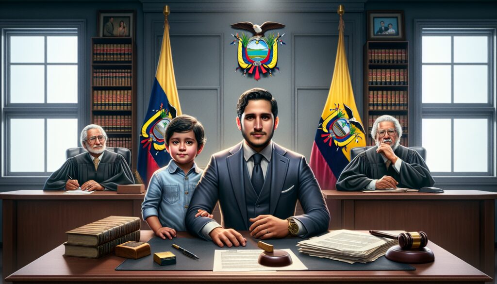 Hombre y niño en una oficina gubernamental.