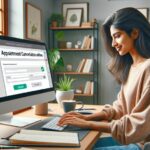 Mujer cancelando cita online en computadora.