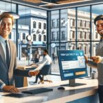 Hombres en oficina revisan factura de electricidad.