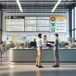 Centro de atención al ciudadano, interior moderno y luminoso.