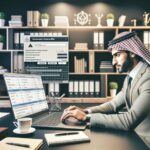 Hombre trabajando en oficina en computadora portátil.