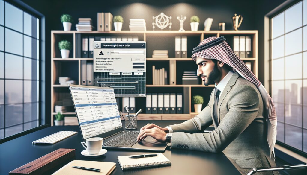 Hombre trabajando en oficina en computadora portátil.