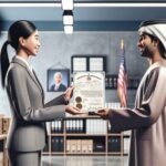 Entrega de certificado en oficina gubernamental.