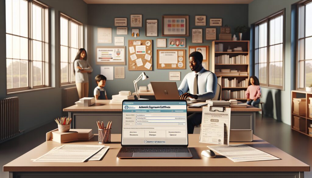 Oficina con personas trabajando y niños en el fondo.