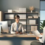 Funcionario atendiendo a un ciudadano en una oficina.