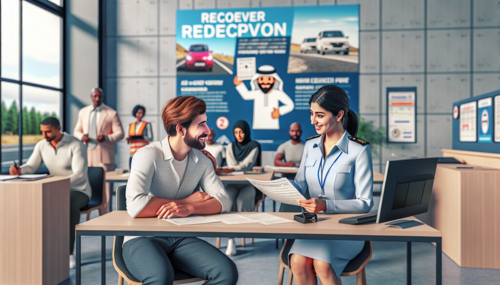 Oficina de licencias de conducción, personas en atención.