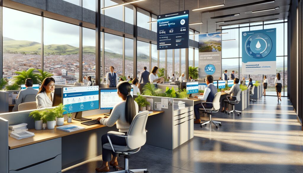 Oficina moderna con empleados trabajando en escritorios.