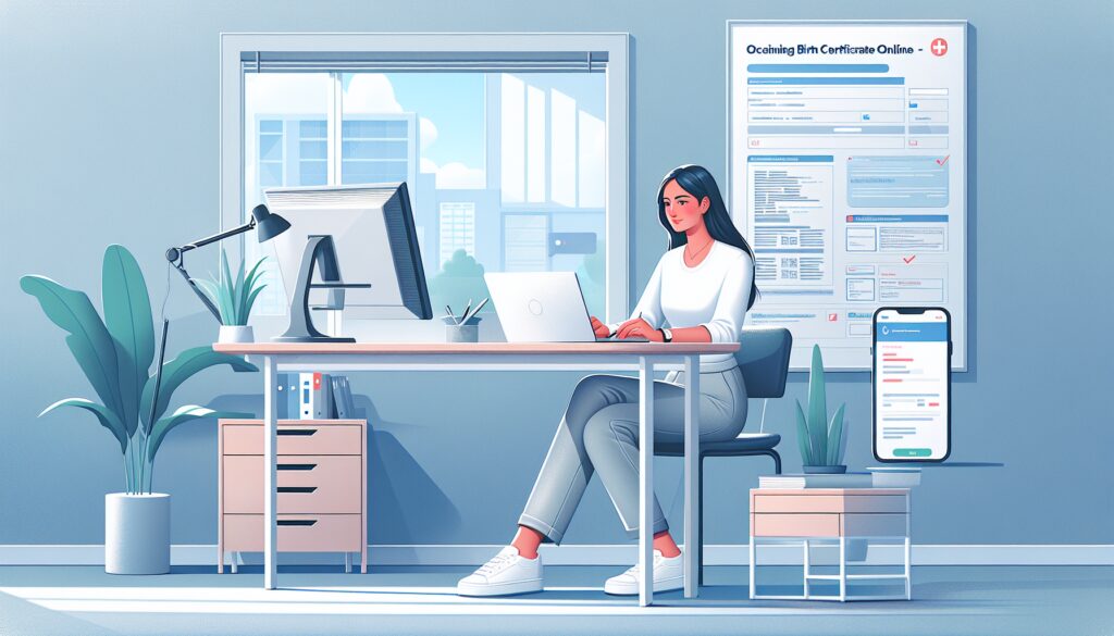 Persona trabajando en oficina moderna con ordenador y móvil.