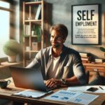 Hombre trabajando desde casa en oficina organizada.