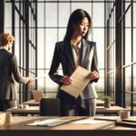 Oficina moderna con dos empleados trabajando.