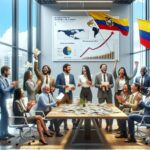 Reunión de empresarios celebrando el crecimiento económico en Ecuador.