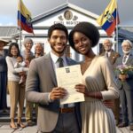 Pareja casada con certificado, celebran con la familia.