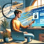 Hombre cambiando la contraseña en la pantalla de computadora