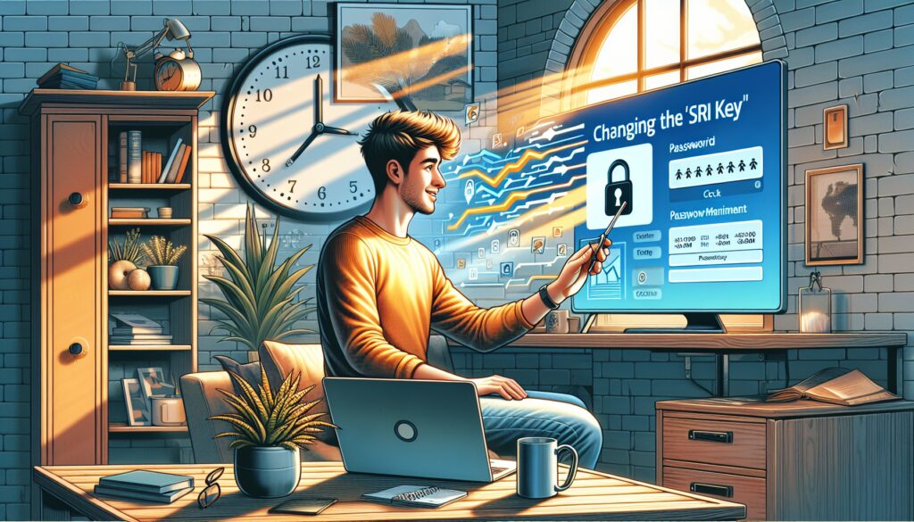 Hombre cambiando la contraseña en la pantalla de computadora