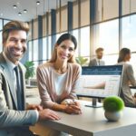 Reunión de trabajo en oficina moderna.