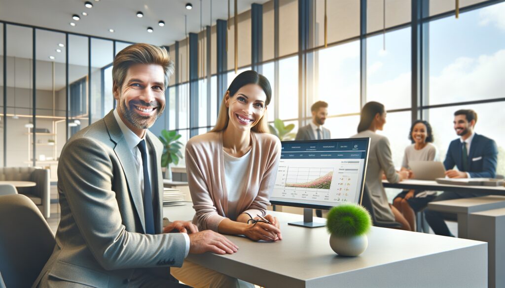 Reunión de trabajo en oficina moderna.