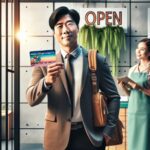 Hombre mostrando tarjeta en clínica veterinaria