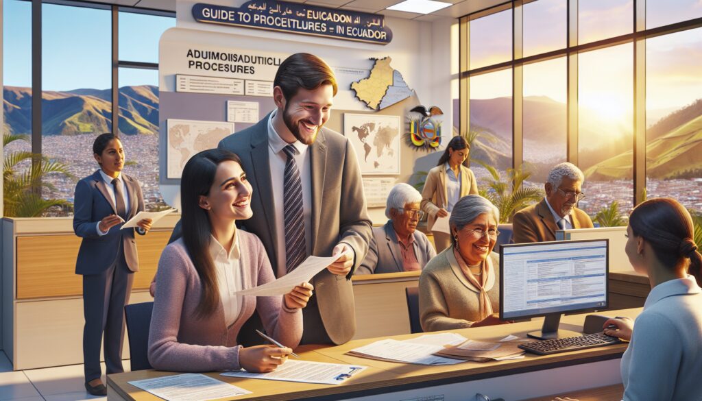 Oficina administrativa en Ecuador con personas trabajando