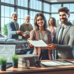 Personas revisando documentos en una oficina