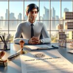 Funcionario en oficina con solicitud de copias certificadas.