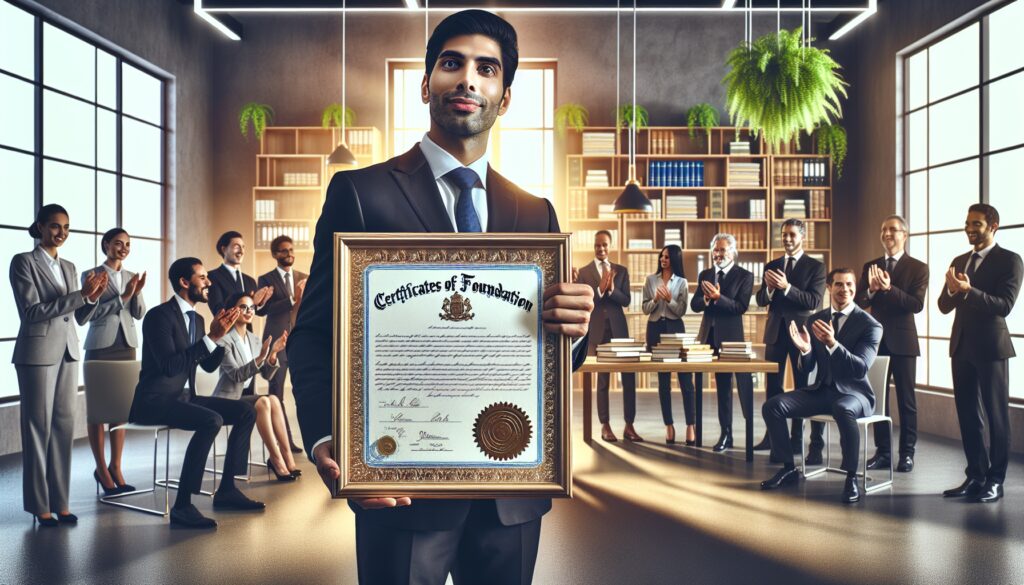 Hombre con diploma, gente aplaudiendo.