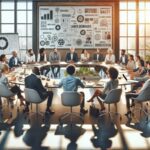 Reunión de personas en gran sala de conferencias.