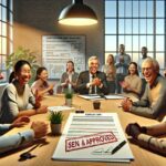 Reunión de trabajo con contrato aprobado.