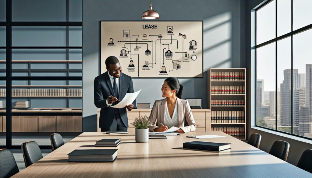 Reunión en oficina sobre contrato de arrendamiento
