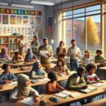 Clase diversa de estudiantes en aula