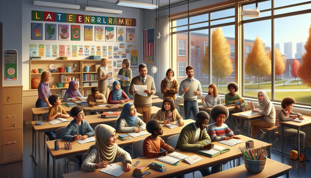 Clase diversa de estudiantes en aula
