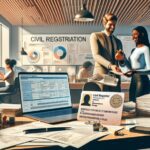 Oficina de registro civil, gente trabajando