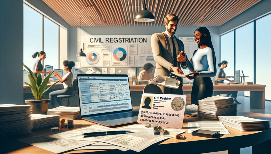 Oficina de registro civil, gente trabajando