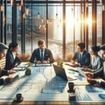 Reunión de ejecutivos en una sala de conferencias moderna.