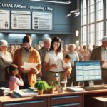 Gente esperando en la oficina municipal de patentes.