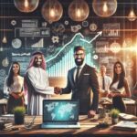 Reunión de negocios con gráficos y laptop