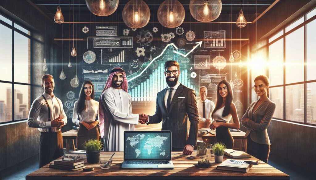 Reunión de negocios con gráficos y laptop