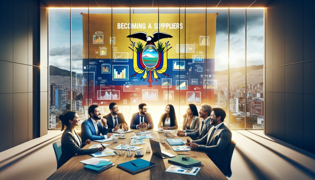 Reunión de negocios con gráficos y bandera de Ecuador