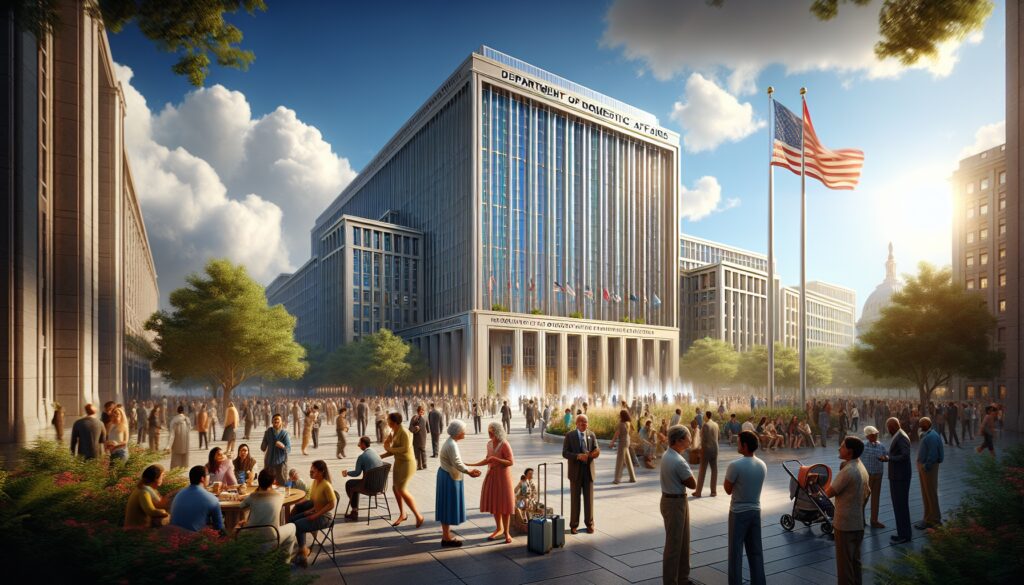 Multitud frente a edificio gubernamental con banderas